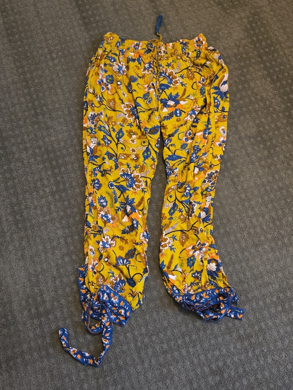 Cost Plus World Market Mustard Yellow Floral Drawstring Pants
